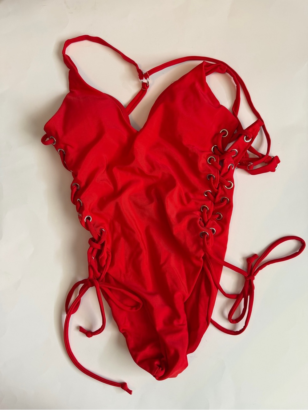Revamped by Sirens Red Lace-Up One-Piece Swimsuit